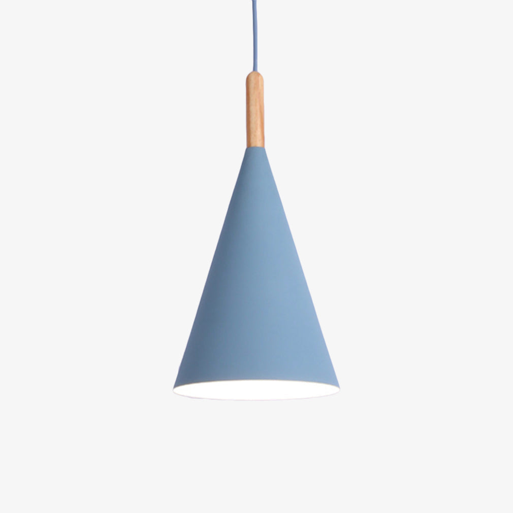 Suspension Conique Métal Coloré et Tige en Bois