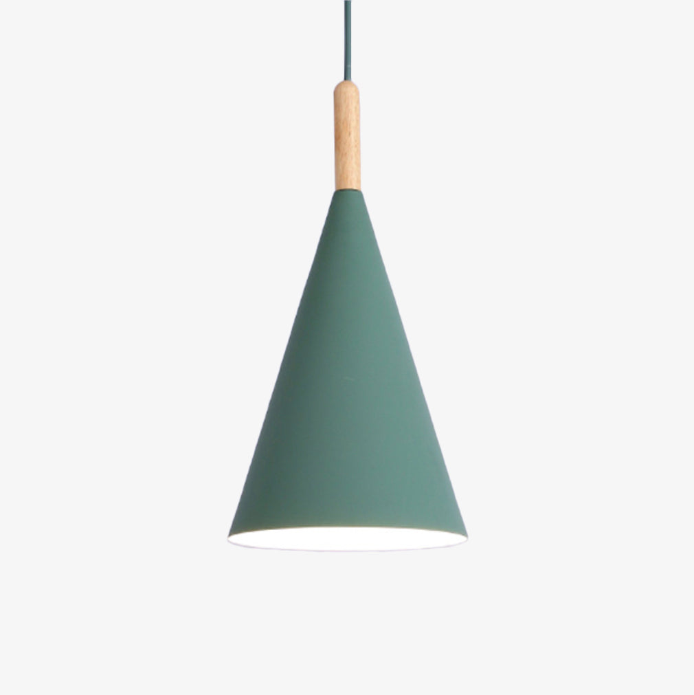 Suspension Conique Métal Coloré et Tige en Bois