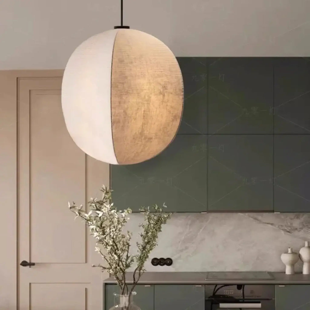 Suspension Sphère Bicolore en Tissu Blanc