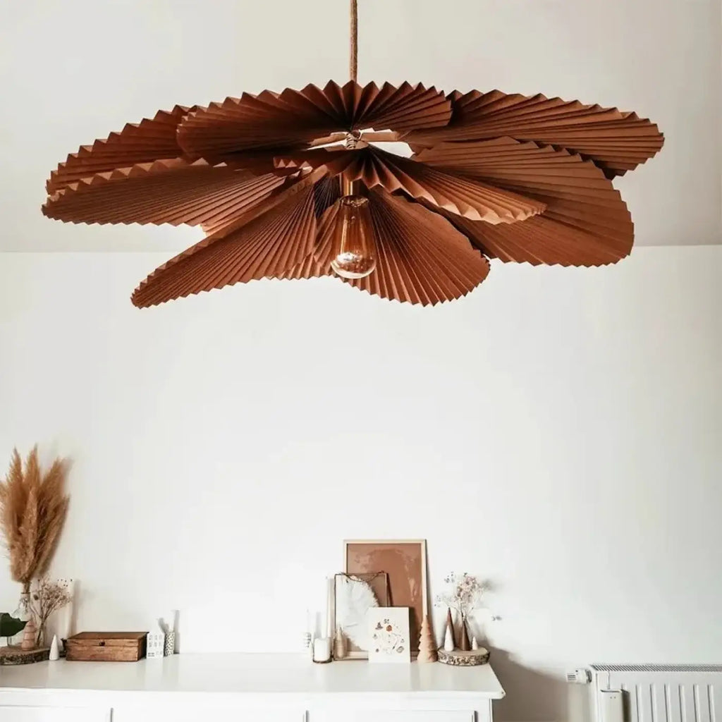 Lampe Suspendue Pétales Plissés Brun Naturel
