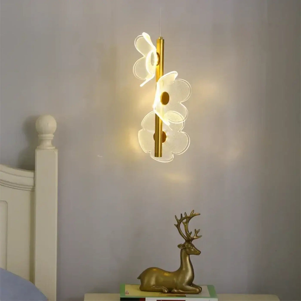 Lampe Suspendue Dorée à 3 Fleurs Blanches LED