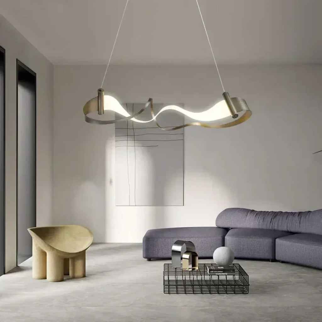 Lampe Suspendue Ondulée en Métal Doré