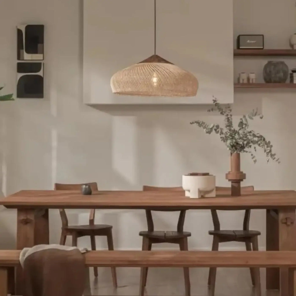 Lampe Suspendue Japandi en Bois Clair Tressé
