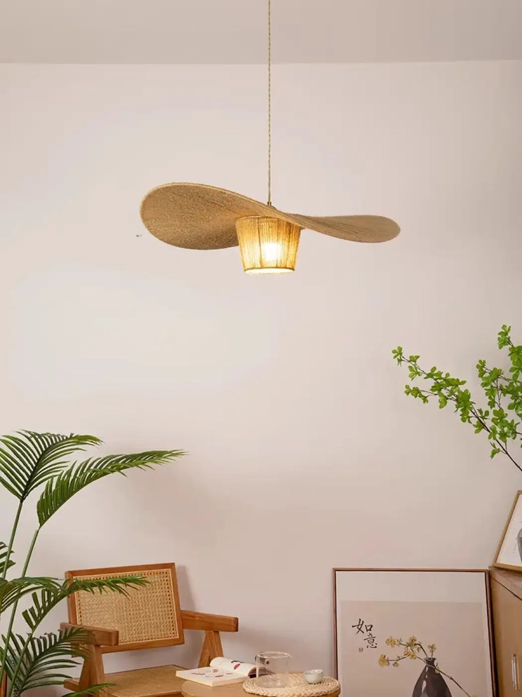 Lampe Suspendue en Rotin Forme Aile