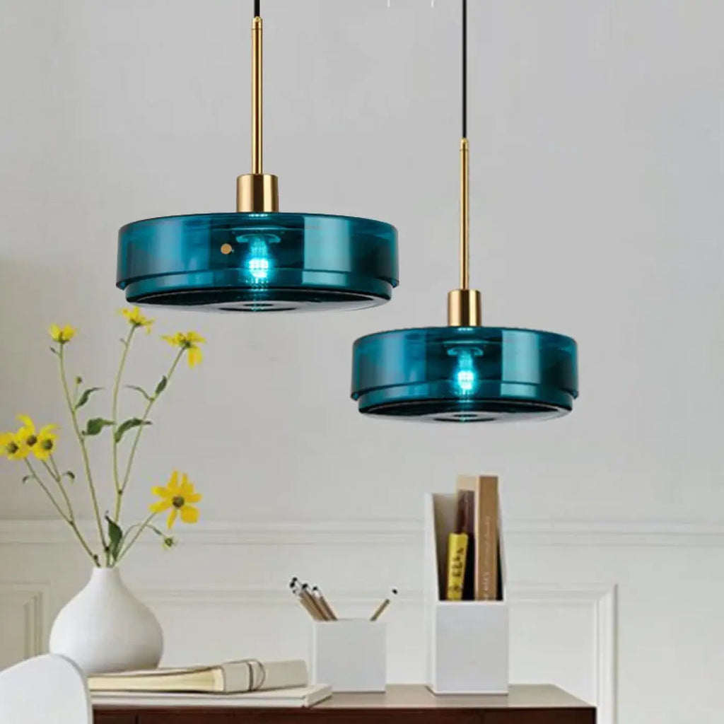 Suspension en Verre Bleu pour Salle à Manger
