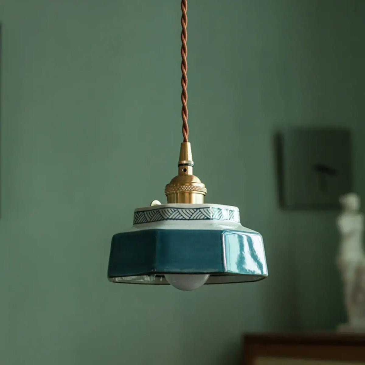 Suspension Vintage Céramique et Laiton