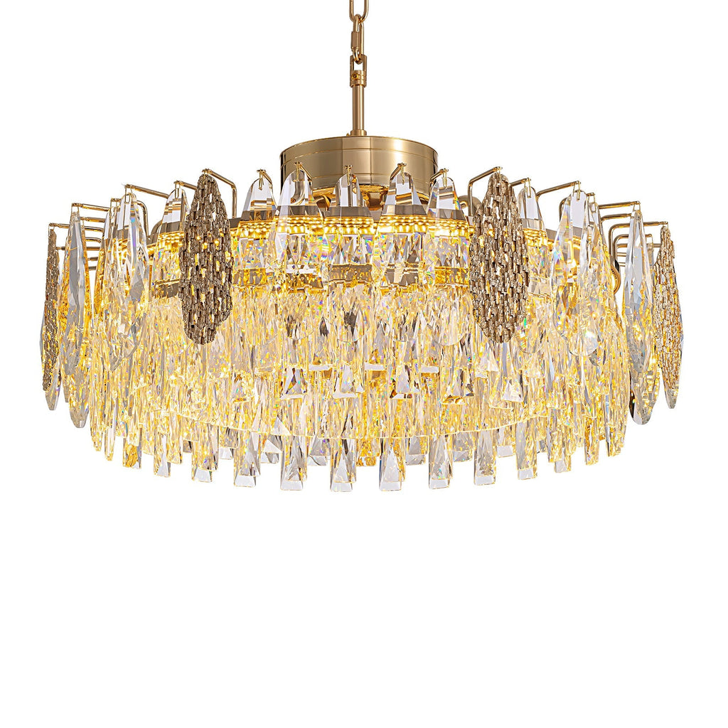 Lustre Rond Cristal Doré