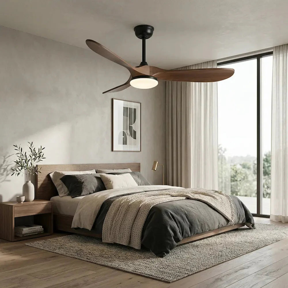 Ventilateur de Plafond Silencieux Bois Foncé et Noir LED