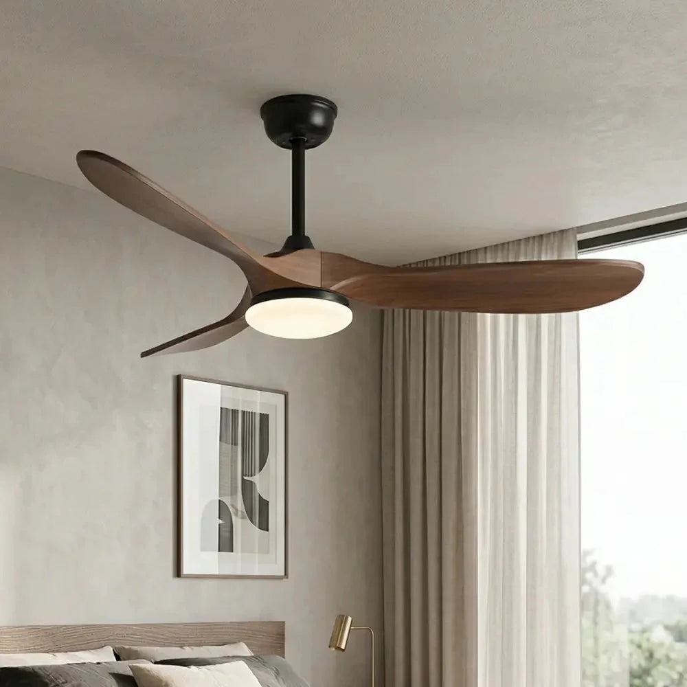 Ventilateur de Plafond Silencieux Bois Foncé et Noir LED